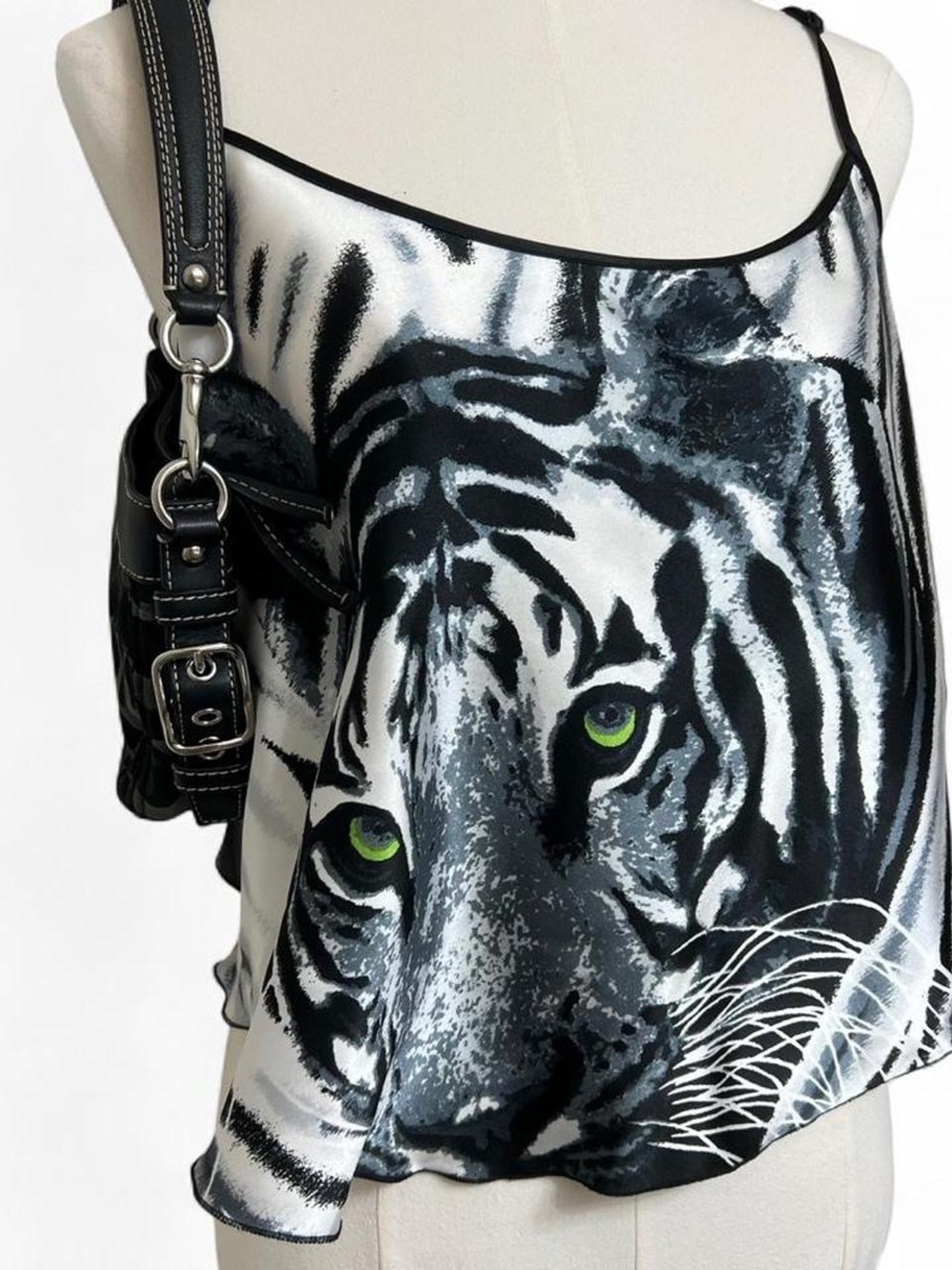 Intimate Attitudes black white tiger print satin tank crop top Y2K retro safari